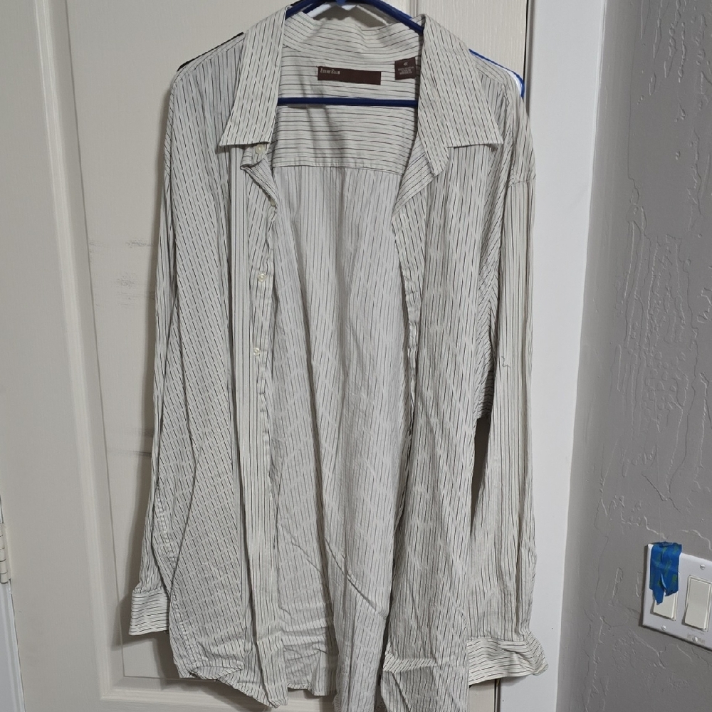Perry Ellis Green and White Striped Shirt